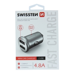 Swissten CL adaptér 2x USB 4,8A METAL SILVER