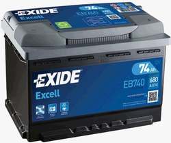 Exide Excell 12V 74Ah 680A, EB740 (278x175x190mm, pravá)