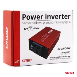 Měnič napětí AMiO 12 V/220V 300W/600W 2xUSB PI03