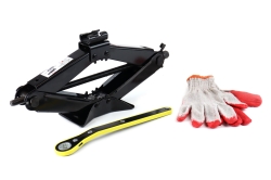 Trapézový zvedák 2 T s ráčnovým klíčem + pracovní rukavice AMiO-02479