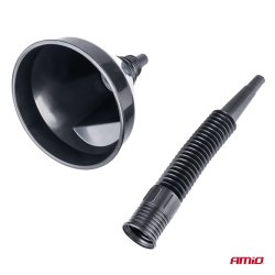 Flexibilní černý univerzální trychtýř se sítkem na kapalné palivo vodu 13,5 cm AMiO-04036