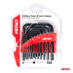 Imbusové klíče hex a torx z CRV oceli, černá 22ks AMiO-04297