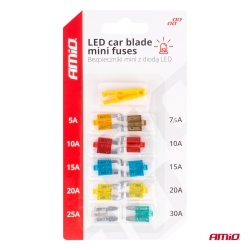Autopojistky nožové mini s led diodou 10 ks AMiO-04340