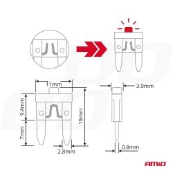 Autopojistky nožové mini s led diodou 10 ks AMiO-04340