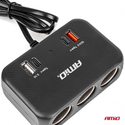 Prodlužovací zásuvka 1x USB-A 1x USB-C QC4.0 12V/24V 120W 80cm AMiO-04365
