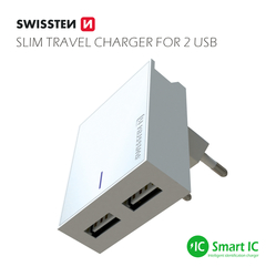 Swissten Síťový adaptér Smart IC 2x USB 3A Bílý