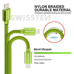 Swissten Datový kabel textilní USB / LIGHTNING GREEN 0,2-2,0