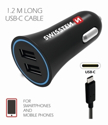 Swissten CL adaptér 2x USB 2,4A + kabel USB-C