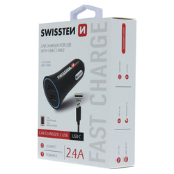 Swissten CL adaptér 2x USB 2,4A + kabel USB-C