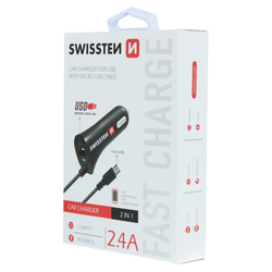 Swissten CL autonabíječka micro USB + USB 2,4A BLACK