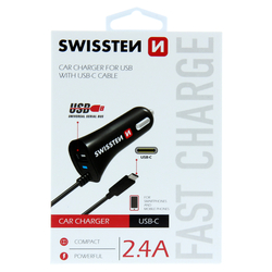 Swissten CL autonabíječka USB-C + USB 2,4A BLACK