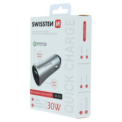 Swissten CL adaptér Quick USB 3.0 + USB 2,4A 30W metal SILVER