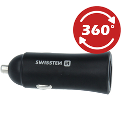Swissten CL adaptér Quick USB 3.0 + USB 2,4A 30W metal BLACK