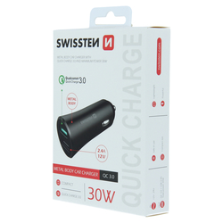 Swissten CL adaptér Quick USB 3.0 + USB 2,4A 30W metal BLACK