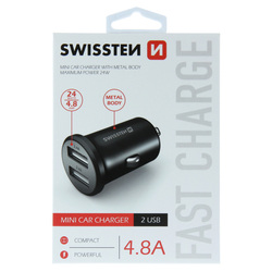 Swissten CL adaptér 2x USB 4,8A METAL BLACK