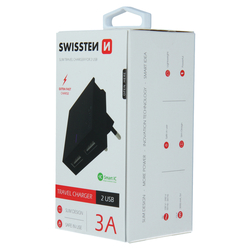 Swissten Síťový adaptér Smart IC 2x USB 3A černý