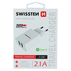 Swissten Síťový adaptér Smart IC 2x USB 2,1A bílý
