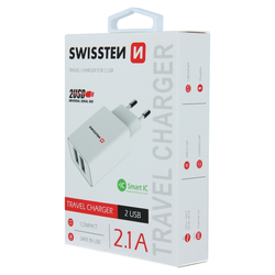 Swissten Síťový adaptér Smart IC 2x USB 2,1 Bílý
