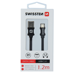 Swissten Datový kabel textilní USB / USB-C BLACK 0,2-3,0m