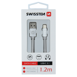 Swissten Datový kabel textilní USB / USB-C SILVER 0,2-2,0m
