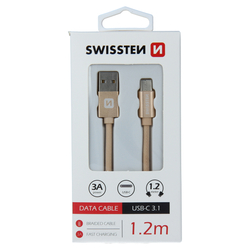 Swissten Datový kabel textilní USB / USB-C GOLD 0,2-2,0m