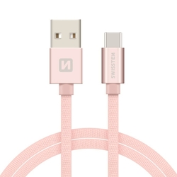 Swissten Datový kabel textilní USB / USB-C PINKGOLD 0,2-2,0m