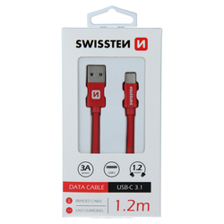 Swissten Datový kabel textilní USB / USB-C RED 0,2-3,0m