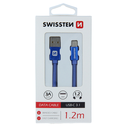 Swissten Datový kabel textilní USB / USB-C BLUE 0,2-2,0m