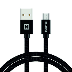 Swissten Datový kabel textilní USB / micro USB BLACK 0,2-3,0m