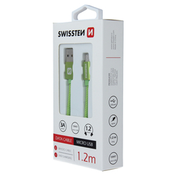 Swissten Datový kabel textilní USB / micro USB GREEN 0,2-2,0m