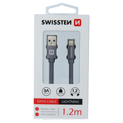 Swissten Datový kabel textilní USB / LIGHTNING GRAY 0,2-2,0m