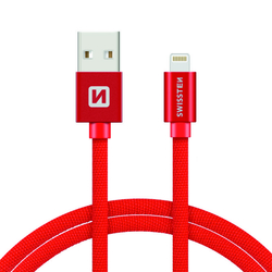 Swissten Datový kabel textilní USB / LIGHTNING RED 0,2-3,0m