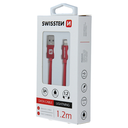 Swissten Datový kabel textilní USB / LIGHTNING RED 0,2-3,0m