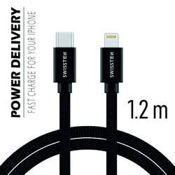 Swissten Datový kabel textilní USB-C / LIGHTNING BLACK 1,2m