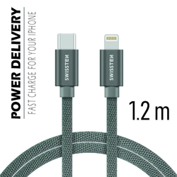 Swissten Datový kabel textilní USB-C / LIGHTNING GRAY 1,2m