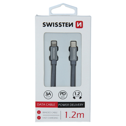 Swissten Datový kabel textilní USB-C / LIGHTNING GRAY 1,2m
