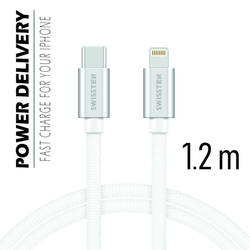 Swissten Datový kabel textilní USB-C / LIGHTNING SILVER 1,2m