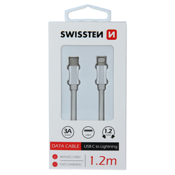 Swissten Datový kabel textilní USB-C / LIGHTNING SILVER 1,2m
