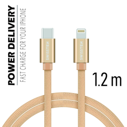 Swissten Datový kabel textilní USB-C / LIGHTNING GOLD 1,2m