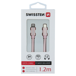 Swissten Datový kabel textilní USB-C / LIGHTNING RoGOLD 1,2m