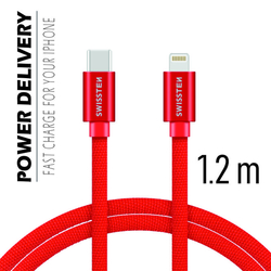 Swissten Datový kabel textilní USB-C / LIGHTNING RED 1,2m