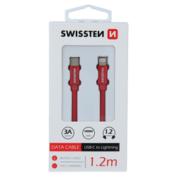 Swissten Datový kabel textilní USB-C / LIGHTNING RED 1,2m