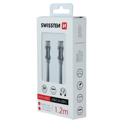 Swissten Datový kabel textilní USB-C / USB-C GRAY 1,2m