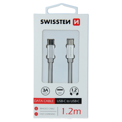 Swissten Datový kabel textilní USB-C / USB-C SILVER 1,2m