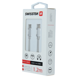 Swissten Datový kabel textilní USB-C / USB-C SILVER 1,2m