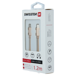 Swissten Datový kabel textilní USB-C / USB-C GOLD 1,2m