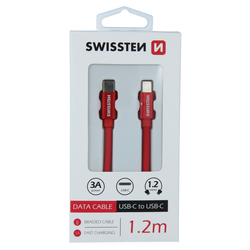 Swissten Datový kabel textilní USB-C / USB-C RED 1,2m