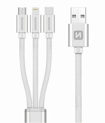 Swissten Datový kabel textilní USB / 3v1 SILVER 1,2m