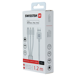 Swissten Datový kabel textilní USB / 3v1 SILVER 1,2m