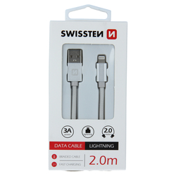 Swissten Datový kabel textilní USB / LIGHTNING SILVER 0,2-2,0m